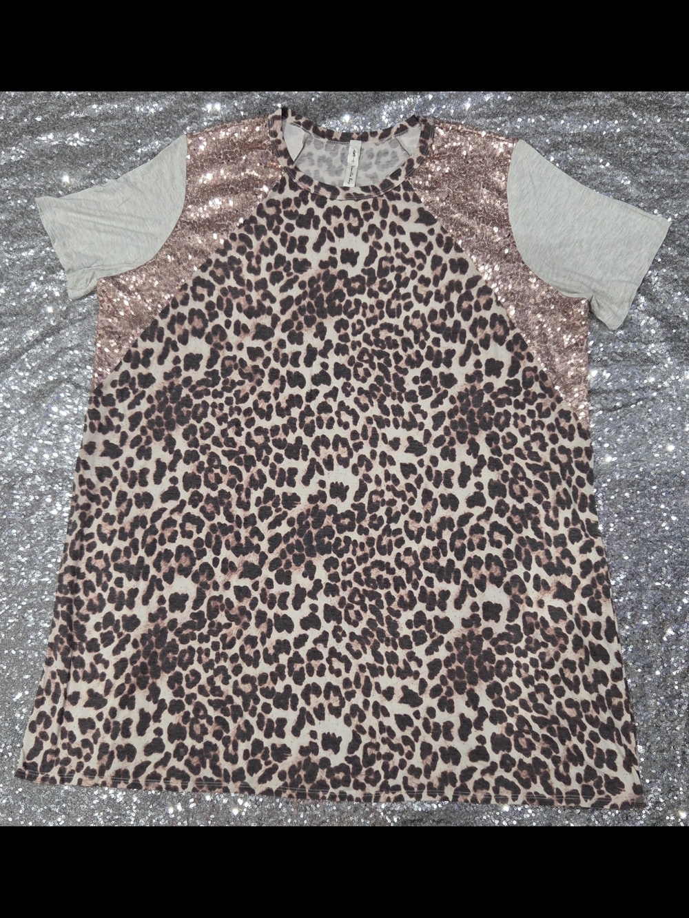 Vanilla Bay Leopard Print Mini Dress with Rose Gold Sequin Panels